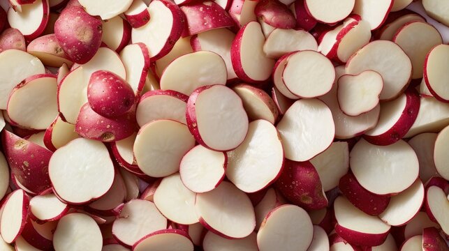  a pile of sliced apples sitting on top of a pile of other pieces of fruit next to a pile of sliced apples next to a pile of sliced apples on top of other apples.