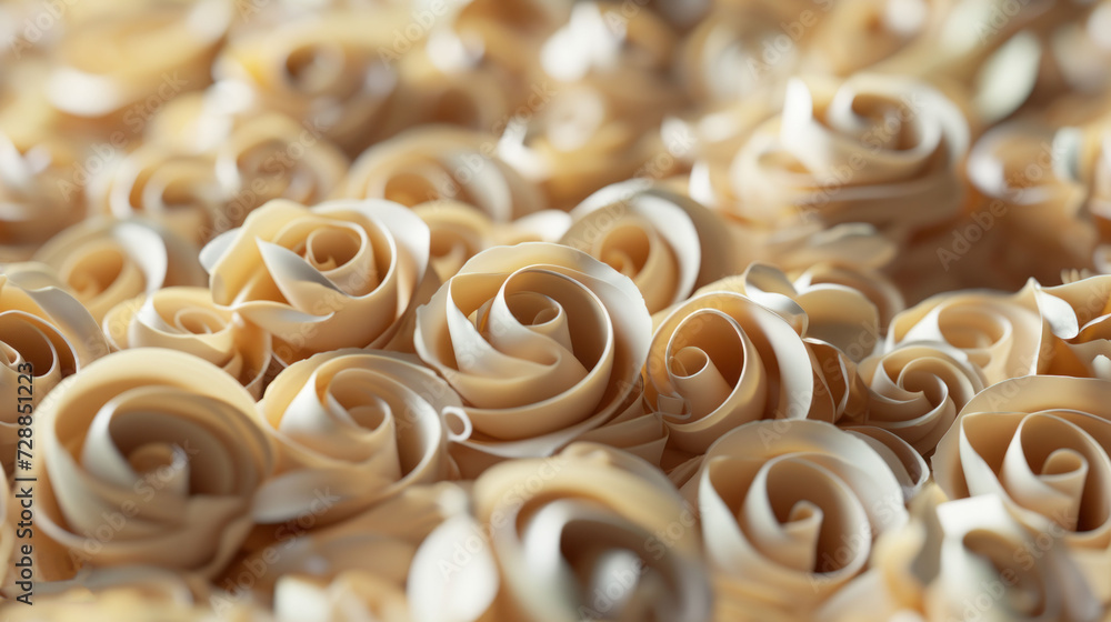 Poster a close up of a bunch of rolled up doughnuts with icing on top of each of the doughnuts is brown and