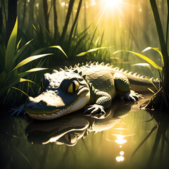 baby alligator sleeping - obrazy, fototapety, plakaty