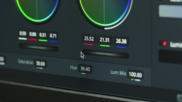 Video editing process, post production panel - closeup of color scopes in editing software.