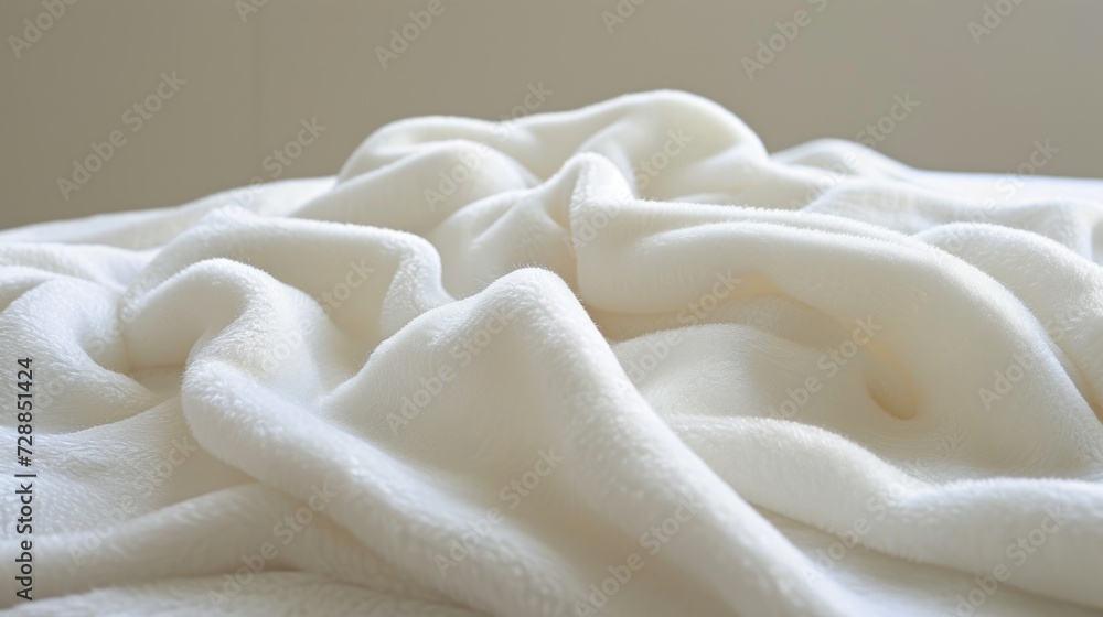 Poster a close up of a bed with a white blanket on top of it and a white wall in the background with a wind