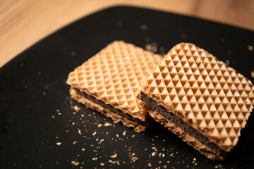 chocolate cake on wooden table