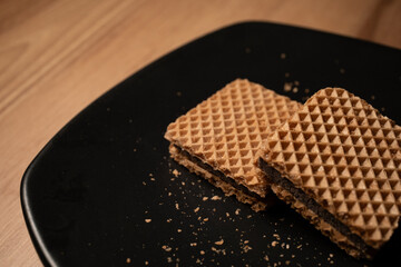 chocolate cake on wooden table