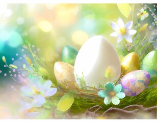 easter illustration, eggs and flowers