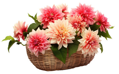 Basket of Dahlia Blooms isolated on transparent Background