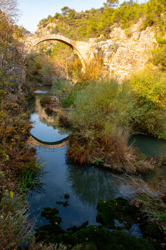 Turkey's waterfalls and rivers. Historic stone bridge and waterfall. Clandras bridge and Clandras waterfall. Usak , Turkey