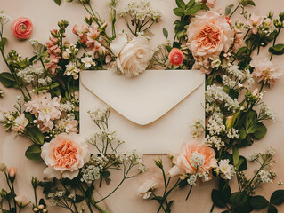 White envelope with flowers