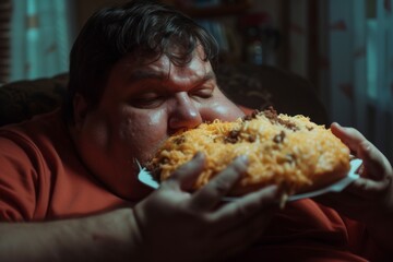 obese overweight person eating unhealthy food
