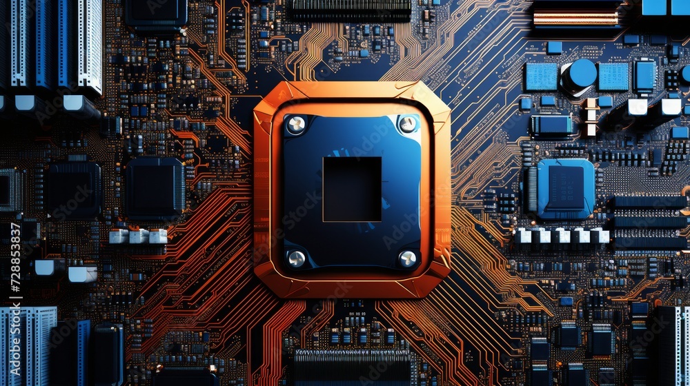 Poster circuit board. technology background. central computer processors cpu concept. neural network ai gen