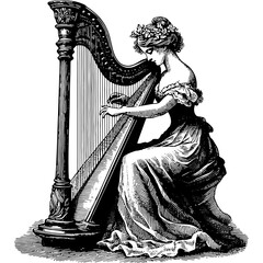 Woman Playing Harp