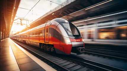 Fototapeta premium photography of a fast train in motion approaching the station