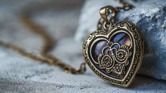 Fototapeta Beautiful Golden Locket in the Shape of a Love Heart. Romantic Valentine’s Day Background.