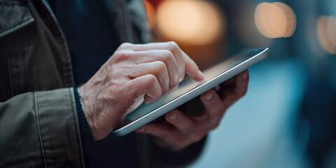 Close-up digital tablet in mans hands