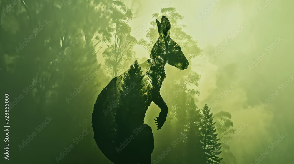 Aufkleber a digital painting of a giraffe standing in the middle of a forest with trees on both sides of it's 