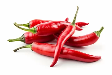 Fotobehang red chili peppers closeup isolated on white background © viktorbond