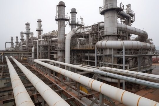 Factory of large oil refinery pipeline and gas