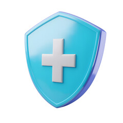 Fototapeta premium Health Care Concept in Simple Cartoon 3D Render: Blue Shield with Clipping Path for Medical Protection Illustration, Isolated on Transparent Background, PNG