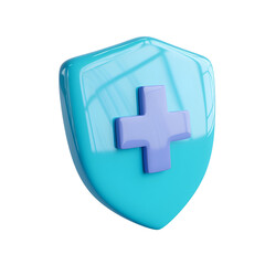 Obraz premium Blue Shield’s 3D Illustration with Clipping Path: A Simple Cartoon Render of the Medical Protection Health Care Concept, Isolated on Transparent Background, PNG