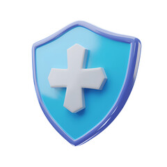 Obraz premium Blue Shield in Simple Cartoon 3D Render: An Illustration of Medical Protection Health Care Concept with Clipping Path, Isolated on Transparent Background, PNG