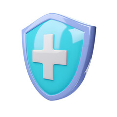 Obraz premium Health Care Concept: 3D Illustration of Blue Shield Medical Protection with Clipping Path in Simple Cartoon Render, Isolated on Transparent Background, PNG