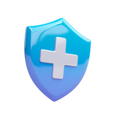 3D Illustration of Blue Shield: A Simple Cartoon Render of Medical Protection Health Care Concept with Clipping Path, Isolated on Transparent Background, PNG