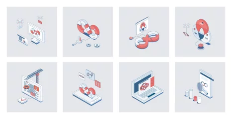 Tapeten DevOps concept of isometric icons in 3d isometry design for web. Agile development operation practice, programming and management teamwork, creating and release products cycle. Vector illustration © alexdndz