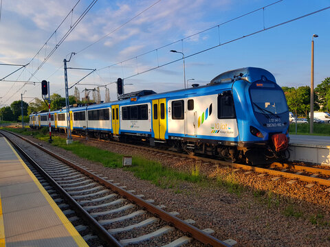 Bielsko-Biala, Poland - June 1, 2021:- "Koleje Slaskie" Polish PKP commuter train type EN57.