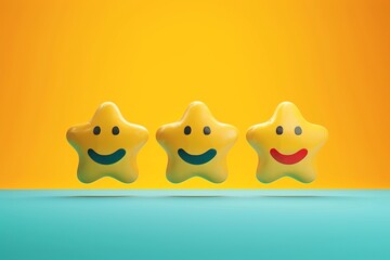 Obraz premium Funny yellow star playful fun, cheerful item toy love, isolated and cartoonish, smiles joy to children. Smiling starling toy positive psychology happiness. Shiny gold star rating customer satisfaction