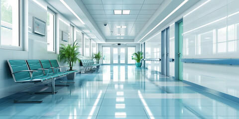Empty modern hospital corridor background