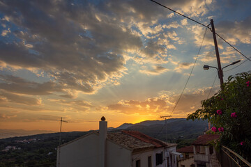 Beautiful  sunrise view from agioi douloi village in corfu island,Greece