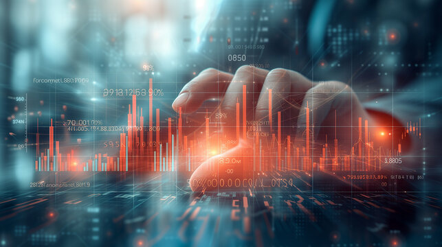 Double exposure of a businessman and rising economic graph, representing business finance