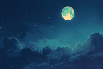 Fototapeta na wymiar Versatile background featuring a captivating a dreamy sky with the moon. Ideal for diverse applications such as website banners, presentations, and digital marketing materials. 