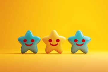 Fototapeta premium Funny yellow star playful fun, cheerful item toy love, isolated and cartoonish, smiles joy to children. Smiling starling toy positive psychology happiness. Shiny gold star rating customer satisfaction