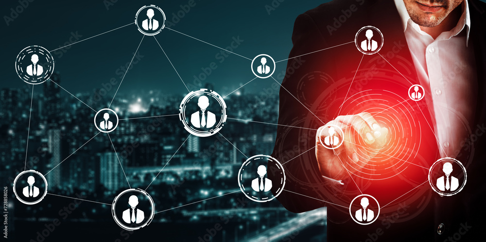 Poster human resources recruitment and people networking concept. modern graphic interface showing professi