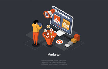 Concept Of Sales Funnel. Customer Conversion Process, Data Filter, Sale Strategy, Client Flow, Web Marketing, Lead Generation. Professional Seller Analyses Market. Isometric 3d Vector Illustration