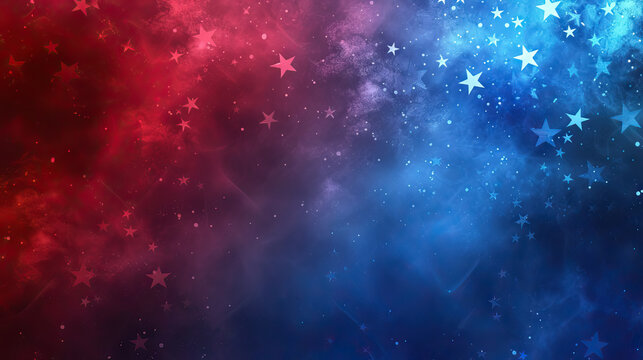 smokey USA background with stars and red and blue gradient with copy space for independence, veterans, memorial day and other events - AI Generated Abstract Art