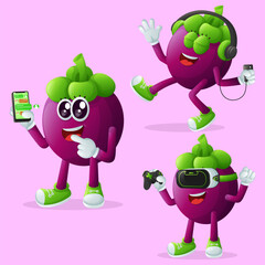 Cute mangosteen characters and technology