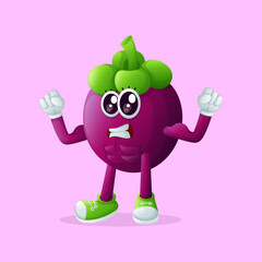 Cute mangosteen character showing off his muscles