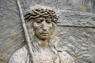 The Carrying of the Cross – Fourth Sorrowful Mystery. A relief sculpture on Mount Podbrdo (the...