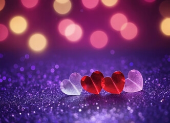 Hearts shine among the sparkling purple color. Valentine's Day