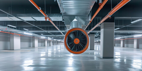 Jet fan at underground parking area. Ventilation fan
