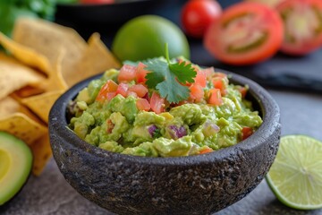Authentic Mexican guacamole dip with avocado lime and tomato Delicious