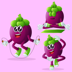 Cute mangosteen characters exercising