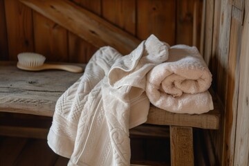 Fototapeta na wymiar Bench holds bath robes