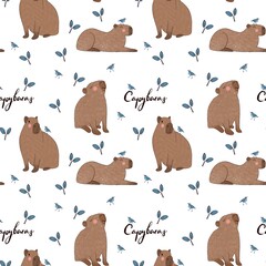 Seamless pattern capybaras children’s textile 