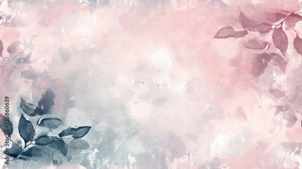 Poster a painting of leaves on a pink and gray background with a place for a text or an image to put on a t