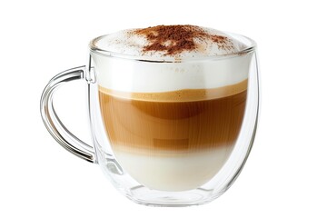 Cappuccino in a glass cup with double walls isolated on white
