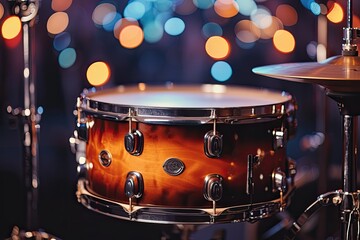 Naklejka premium Blurry background with snare drum part of drum set