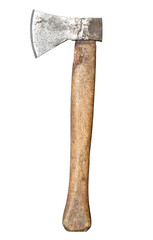 Old rusty axe isolated on a white background. 
