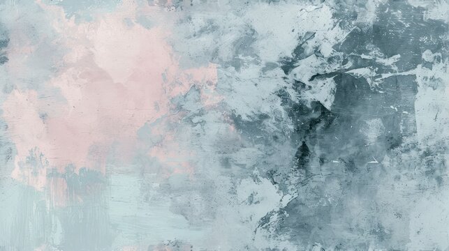  an abstract painting of pink and grey colors on a white and blue background with a pink and gray rectangle on the left side of the painting